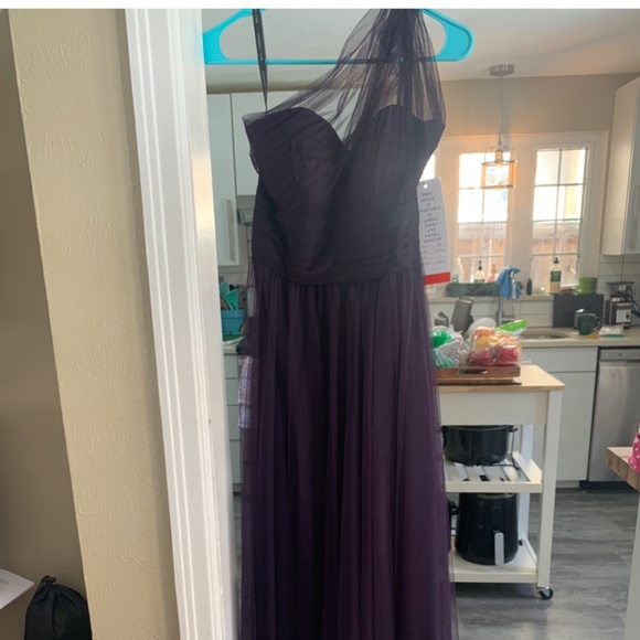 Long One-Shoulder Crinkle Chiffon Dress Bridesmaid - Picture 5 of 5